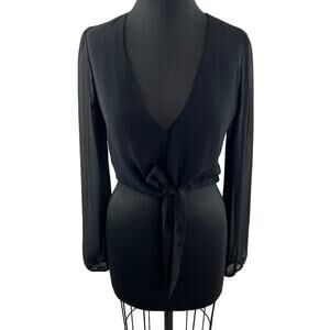 YUMI KIM It Takes Two Top Only Black Long Sheer Sleeves Cropped Tie Front Size M
